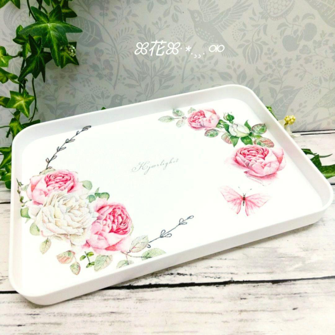 デコパージュ ꔛ‬ꕤ トレイ(大)♡インテリア雑貨♡小物入れ♡苺うさぎ
