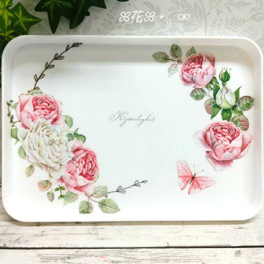 デコパージュ ꔛ‬ꕤ トレイ(大)♡インテリア雑貨♡小物入れ♡苺うさぎ