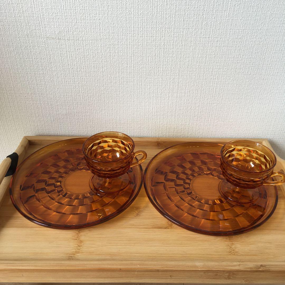 ②  インディアナグラス アンバー ホワイトホール スナックセット