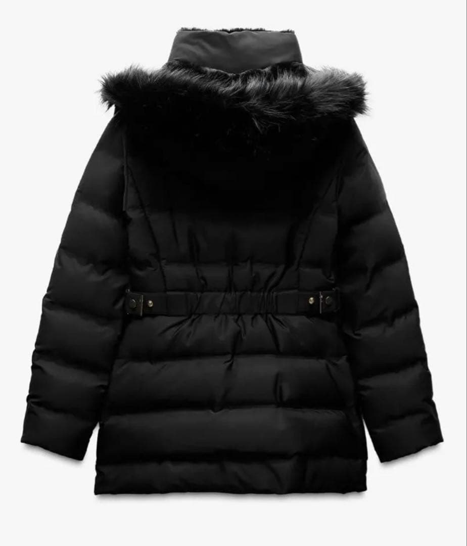 美品 ZARA Sサイズ セミロング丈フード付きダウンジャケット