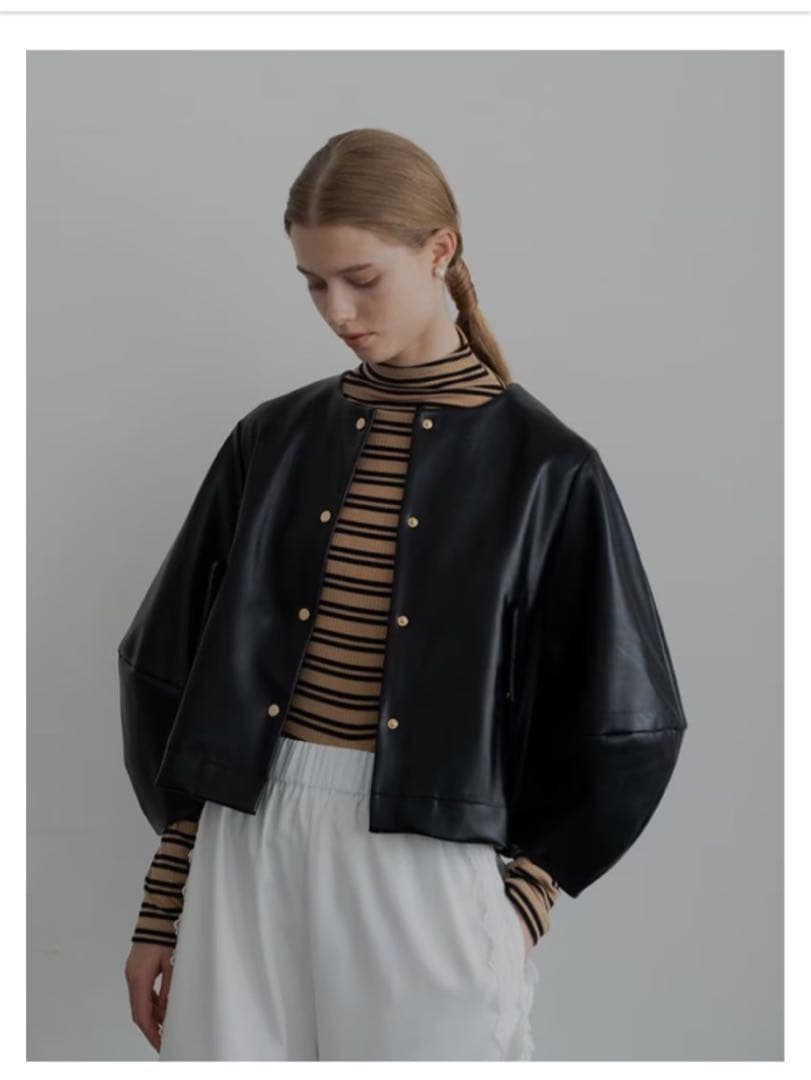 TREFLE＋1 プリーツエコレザージャケット