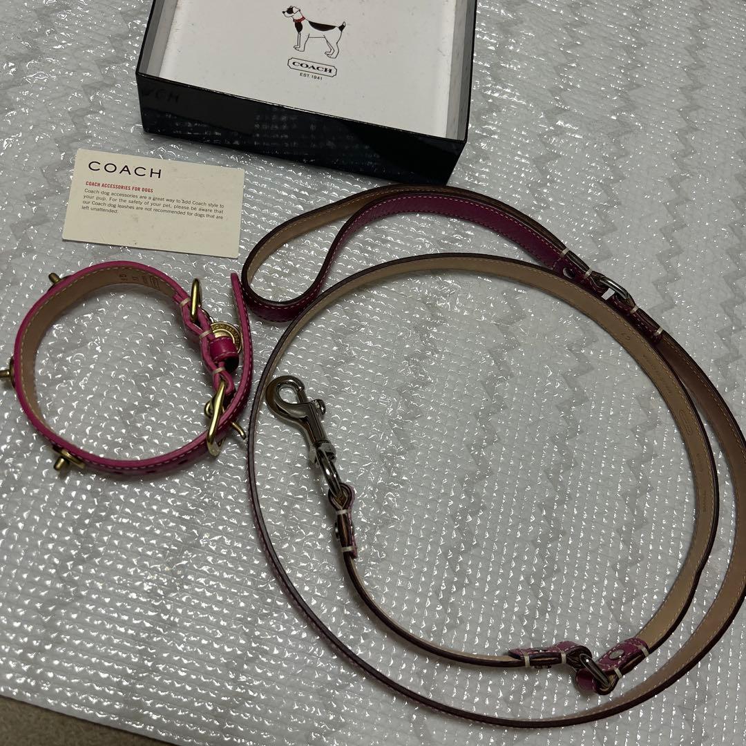 COACH ピンク レザー 首輪とリードセット