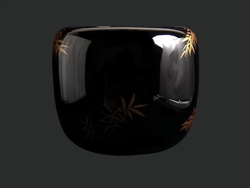 京塗師　岡田表寛造　金蒔絵　竹笹の図　火鉢　共箱　AS-DAx