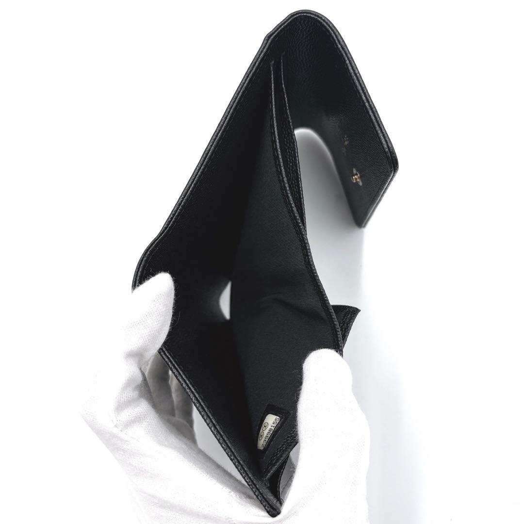 希少✨CHANEL シャネル ステッチ ココマーク キャビアスキン 三つ折り財布