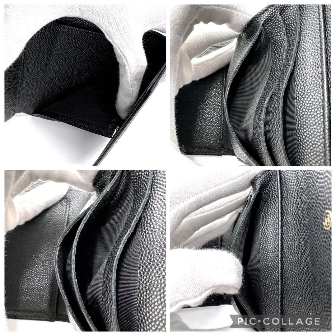 希少✨CHANEL シャネル ステッチ ココマーク キャビアスキン 三つ折り財布