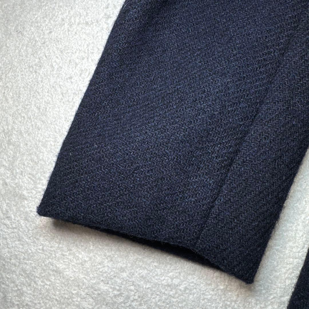 57 極美品　ビームスハート　ハリスツイード　ステンカラーコート　ネイビー　46
