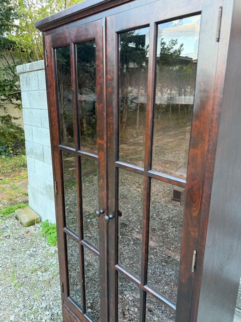 書棚 900 ふらの 観音開き 樺材 北海道民芸家具 ダークブラウン