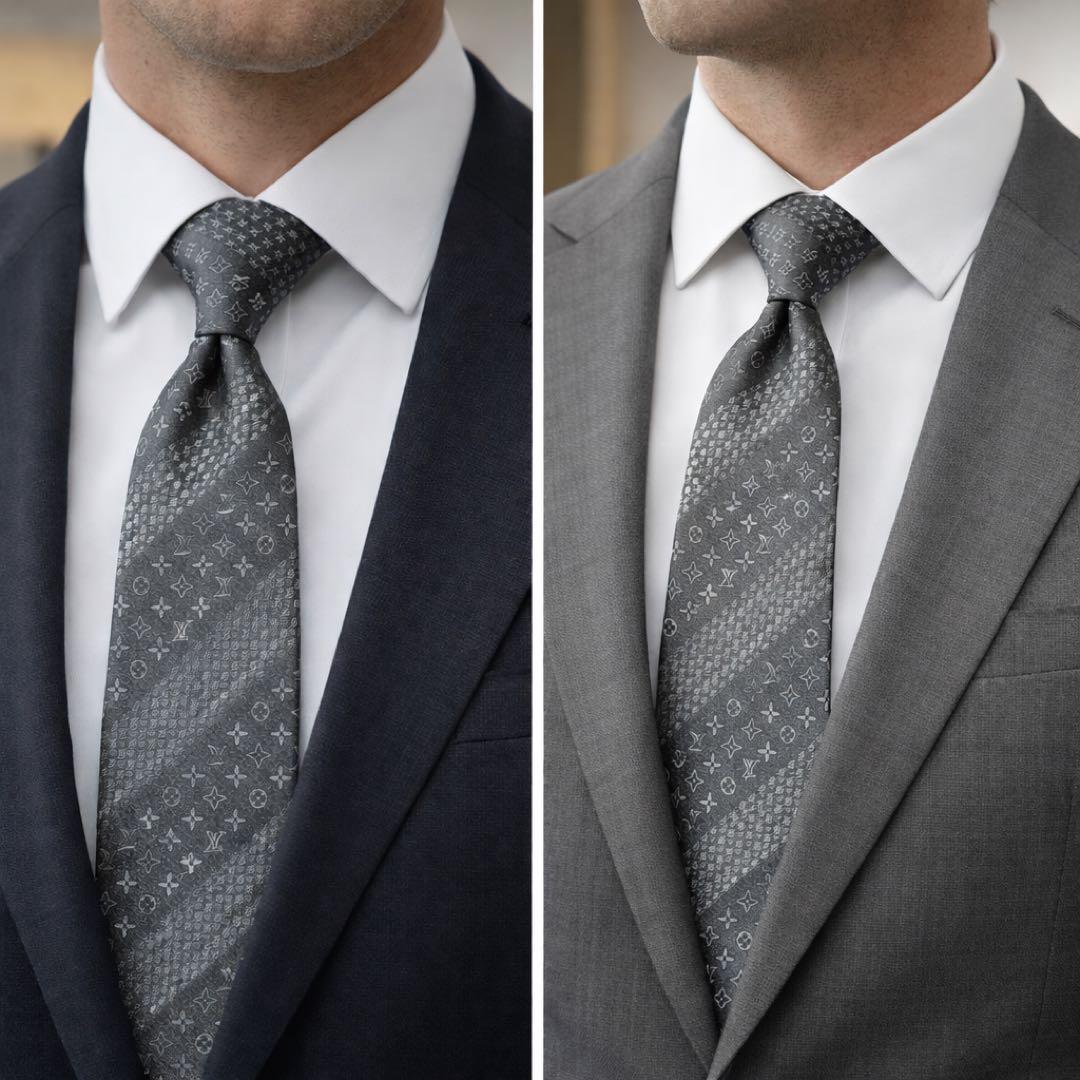 ルイヴィトン　LOUIS VUITTON モノグラム　刺繍　ネクタイ　スーツ
