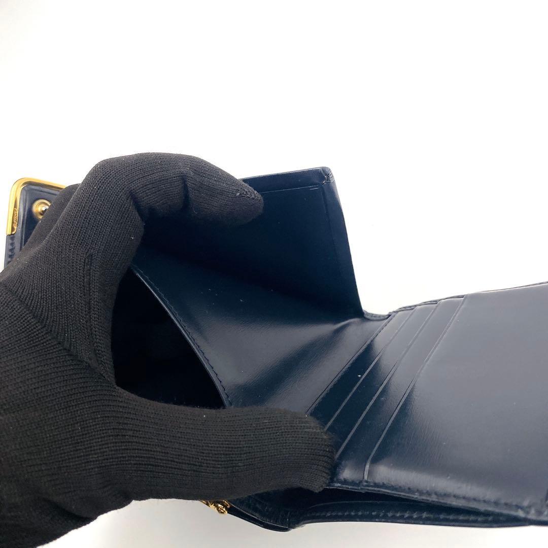 Cartier カルティエ サファイア ライン がま口 三つ折り財布 ネイビー