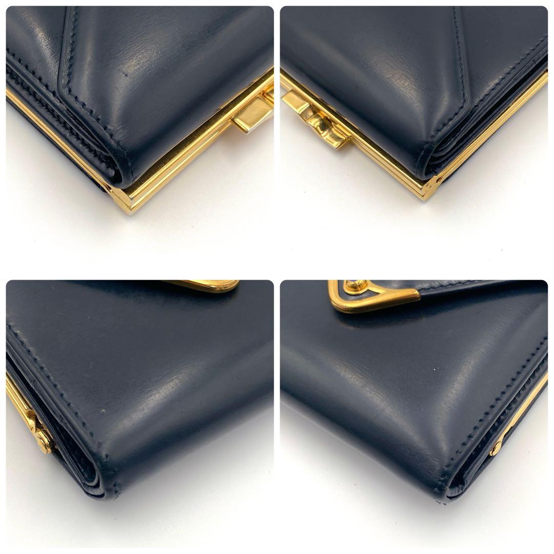 Cartier カルティエ サファイア ライン がま口 三つ折り財布 ネイビー