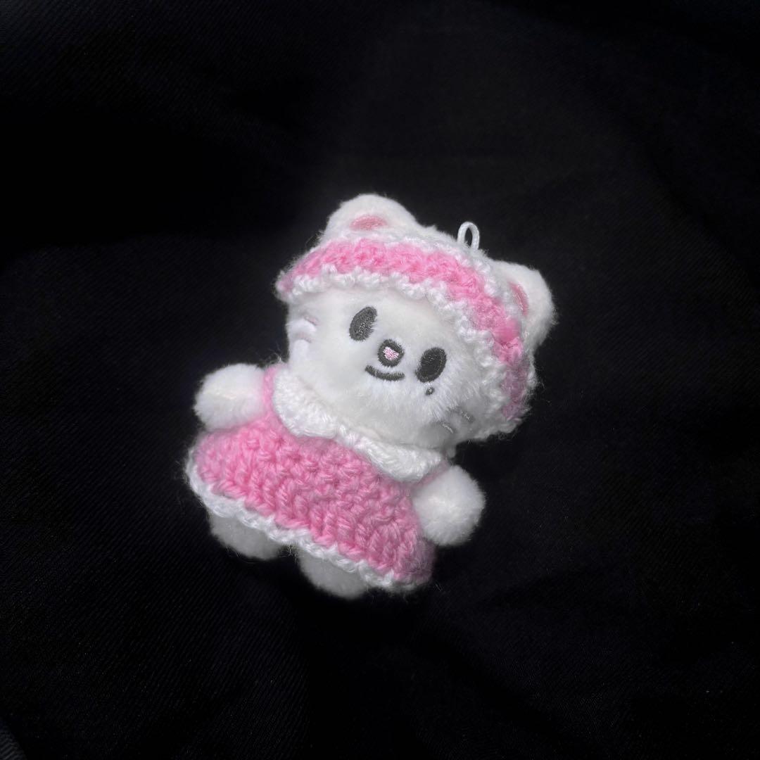 ぬい服 10cm ピンク ヘッドドレス ワンピース skzoo 推し 韓国 毛糸