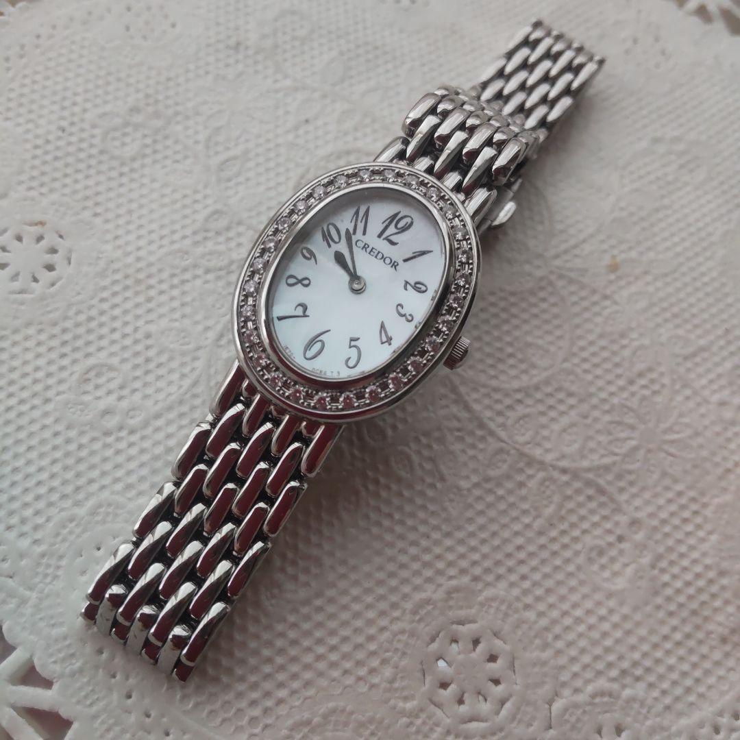 【専用です】クレドール◇オーバル型 腕時計 シルバーシェル28Pダイヤモンド
