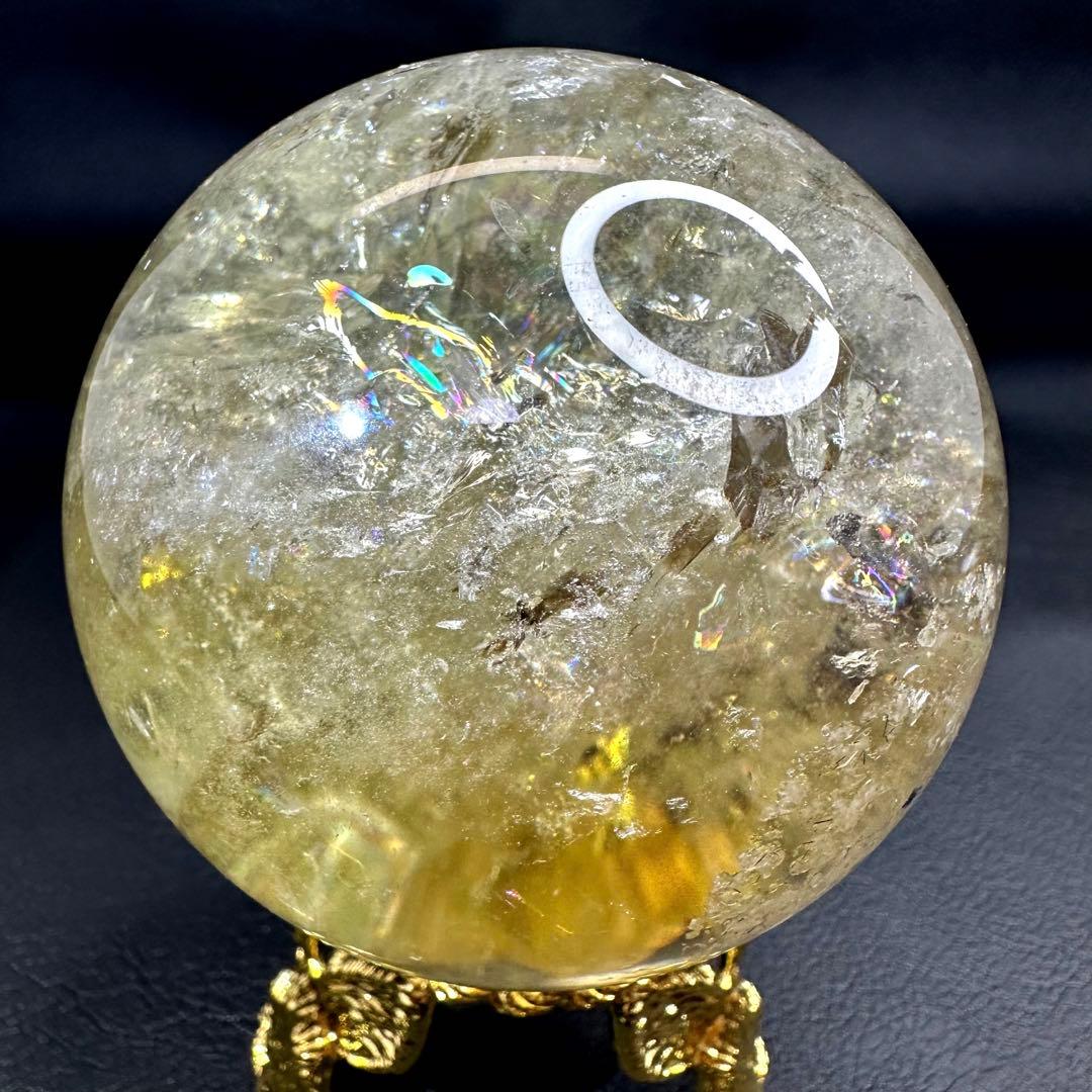 絶品☆レインボー☆魔除スモーキーシトリン 水晶丸玉☆パワーストーン天然石A875