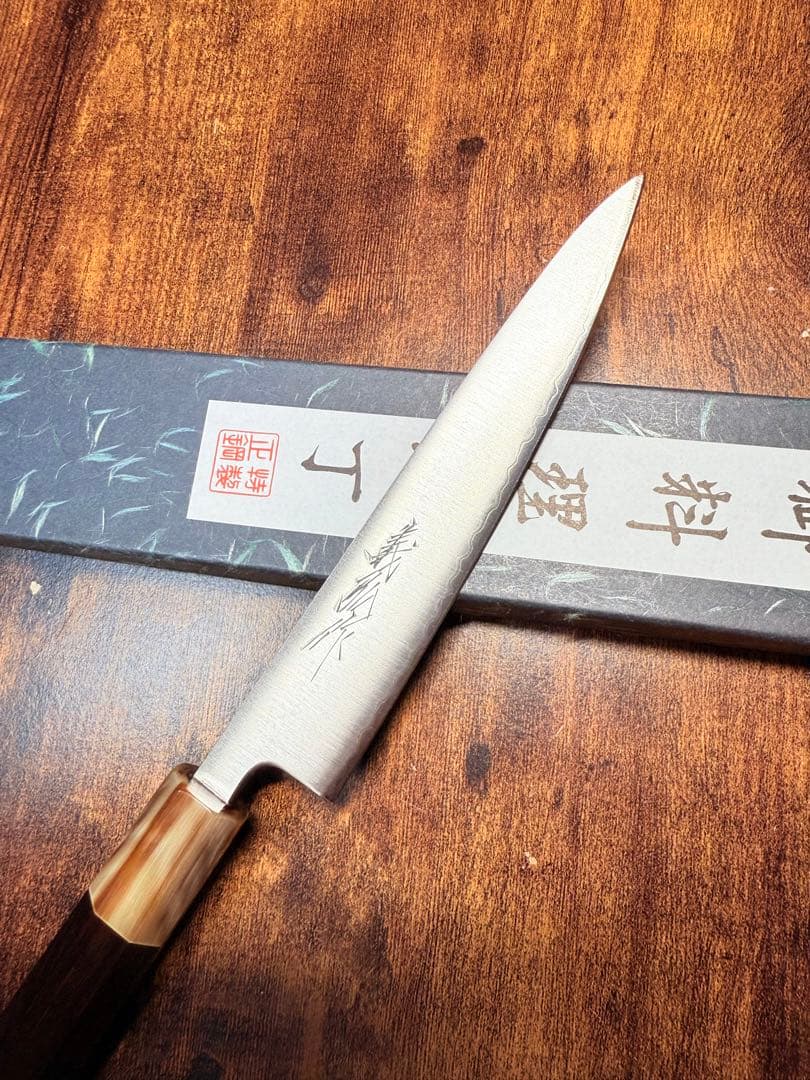 義弘作　ペティナイフ　5寸　青紙スーパー鋼　山脇刃物製作所　紫檀白水牛八角柄