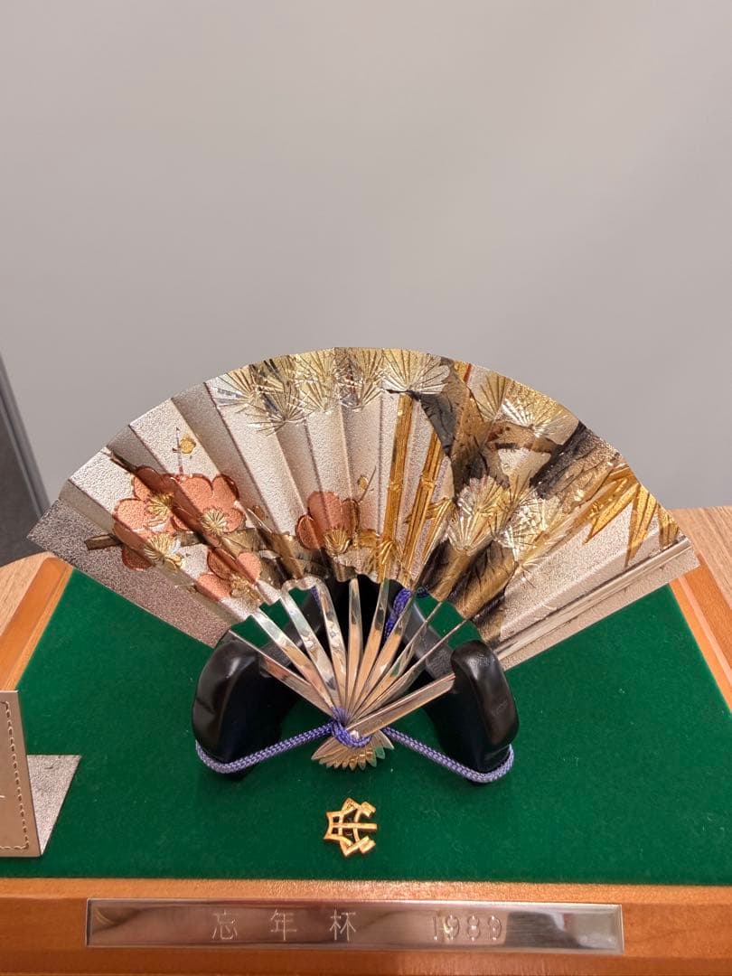 美品！ 秀雄作 松竹梅 純銀仕上げ 置物 工芸品 扇 5号