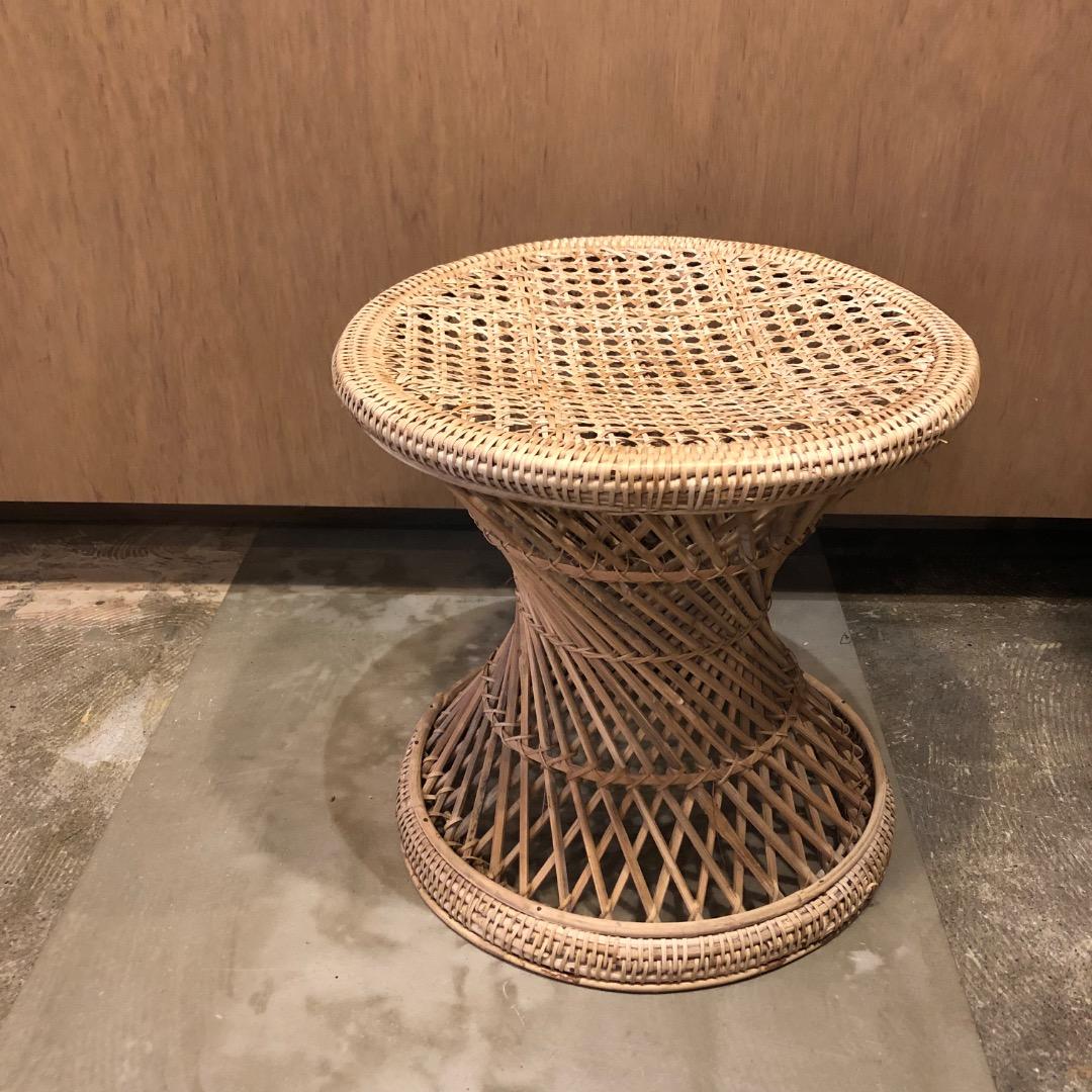 【バンブー　ラタン】 円形スツール　 編み込みデザイン　椅子　バンブースツール