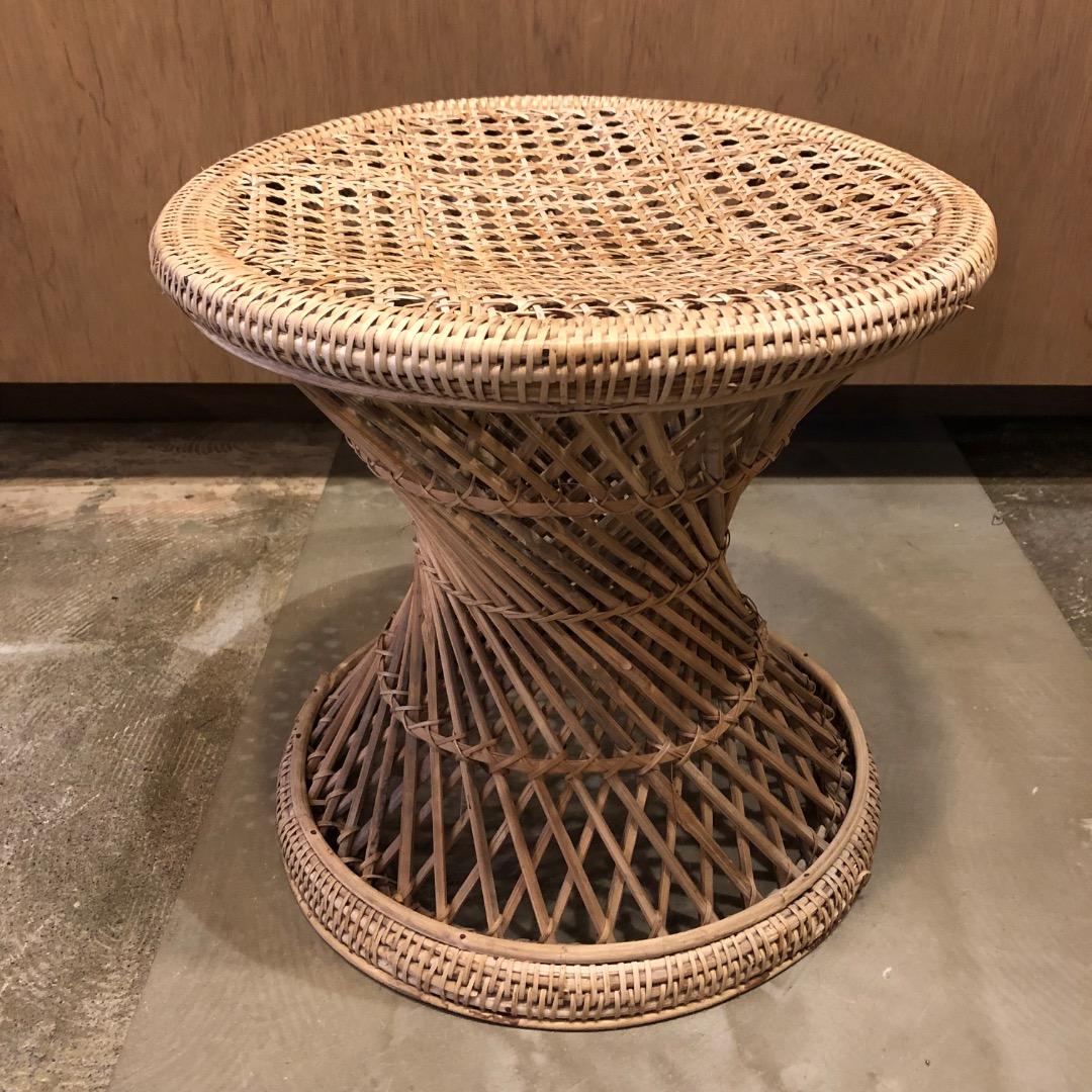 【バンブー　ラタン】 円形スツール　 編み込みデザイン　椅子　バンブースツール
