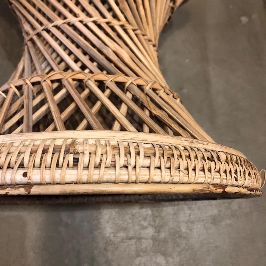 【バンブー　ラタン】 円形スツール　 編み込みデザイン　椅子　バンブースツール