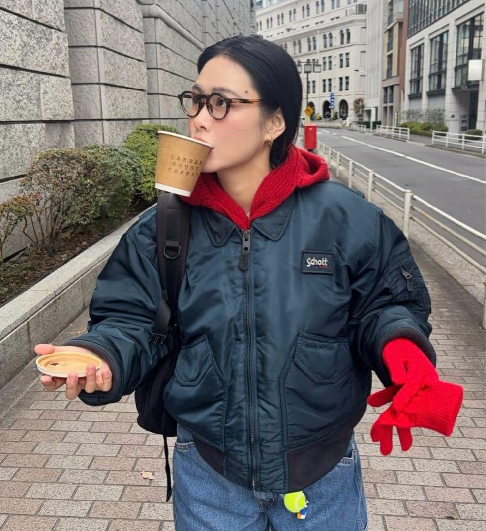 Schott CWU-Rジャケット　MA-1フライトジャケット　ブラックM 短丈