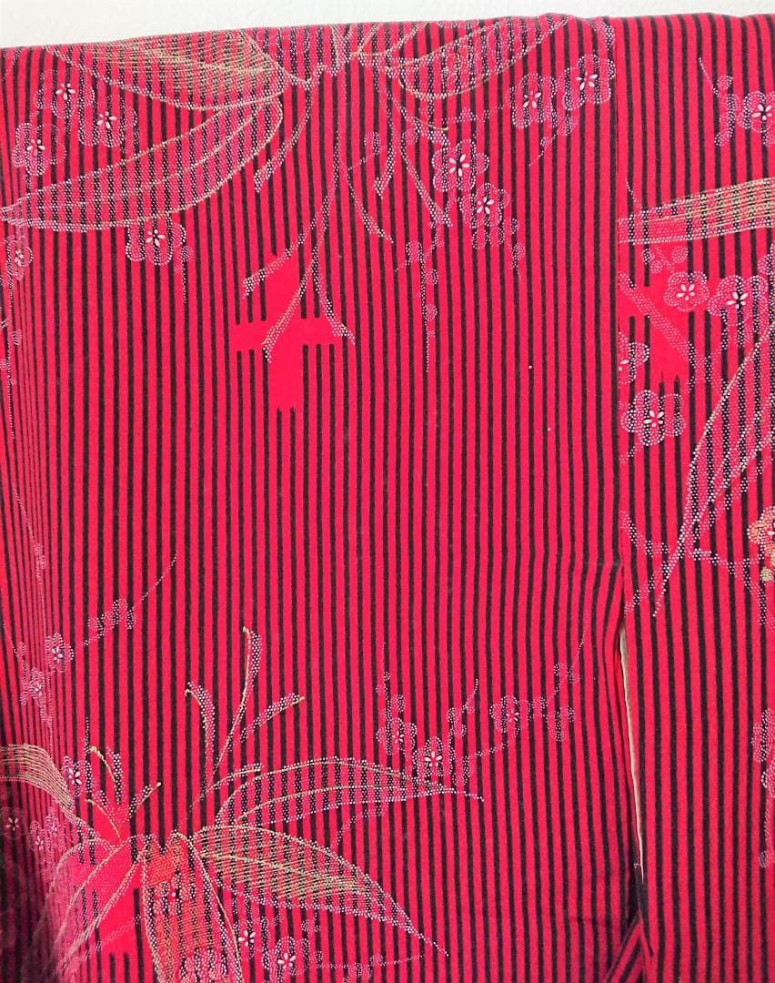 大正時代の着物 小紋 正絹 袷 時代物アンティーク 竹 笹 梅 十字架 クロス