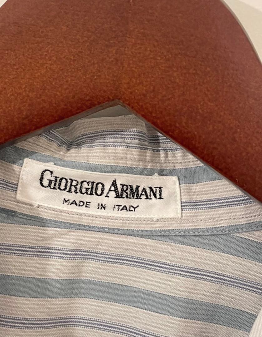80s イタリア製　Giorgio Armani ブルーストライプ　シャツ 42