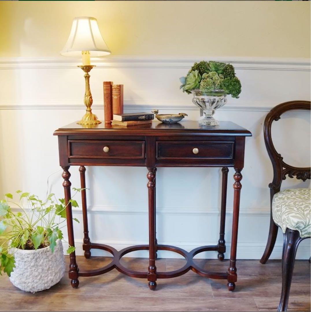 アンティーク家具調 コンソールテーブル アンティーク 飾り台 引出し付 英国家具