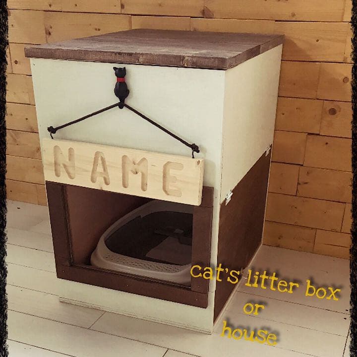 送料無料 手作り 猫ちゃん 収納型 トイレorハウス ハンドメイド トイレ容器付