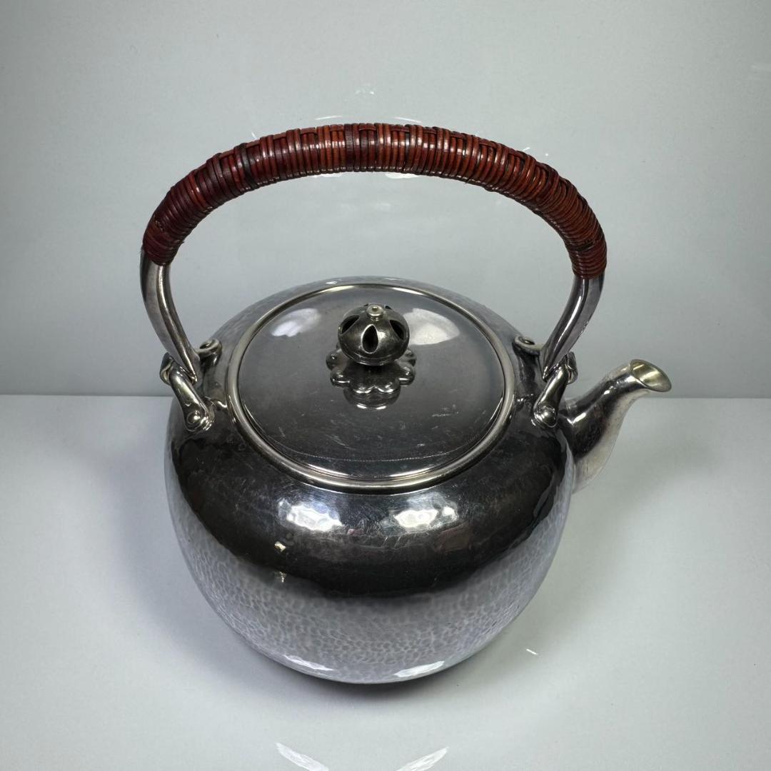 純銀製 槌目 薬缶 鳴付 銀瓶 煎茶道具 箱付 純銀保証