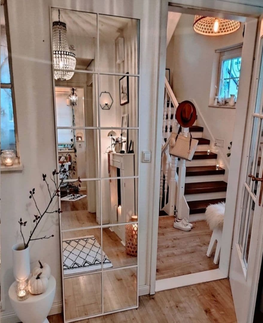 姿見　大型　格子　格子鏡　格子ミラー　海外風　9枚ミラー