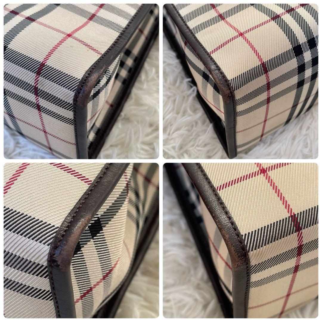 BURBERRYバーバリーノバチェック×ブラウンナイロ×ンレザーミニトートバッグ