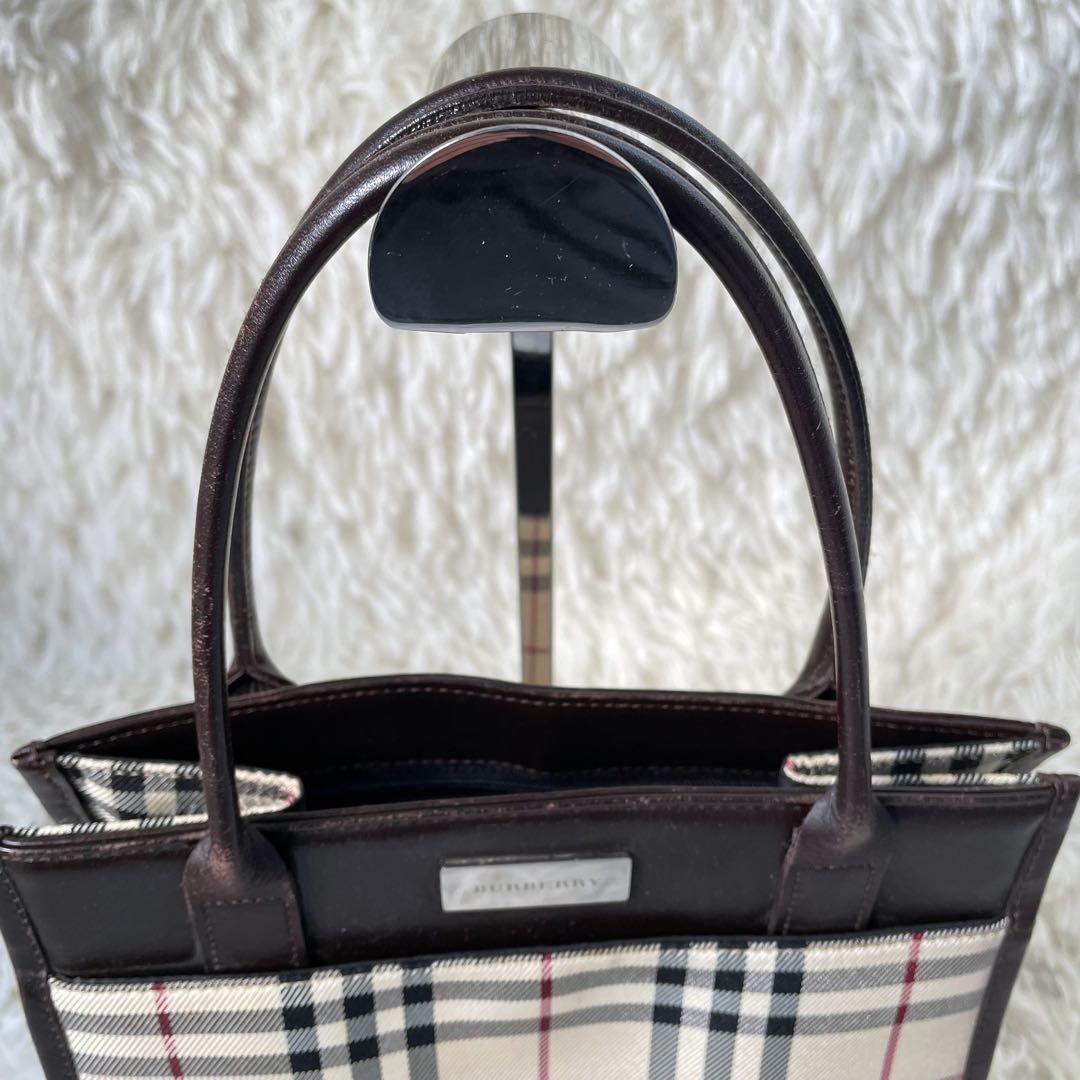 BURBERRYバーバリーノバチェック×ブラウンナイロ×ンレザーミニトートバッグ