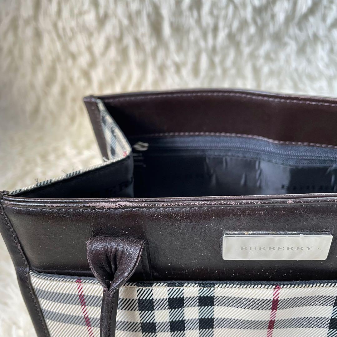 BURBERRYバーバリーノバチェック×ブラウンナイロ×ンレザーミニトートバッグ