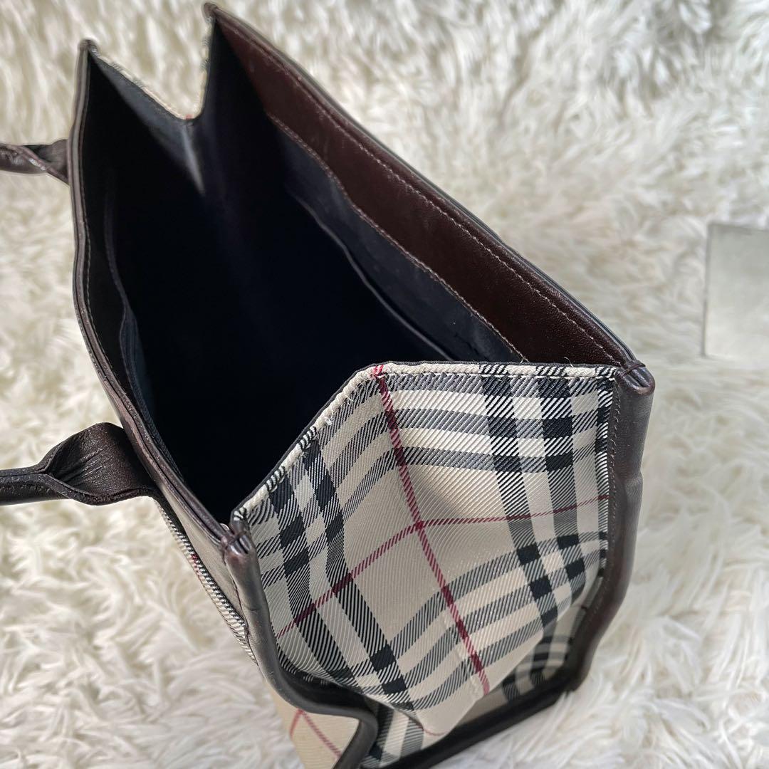 BURBERRYバーバリーノバチェック×ブラウンナイロ×ンレザーミニトートバッグ