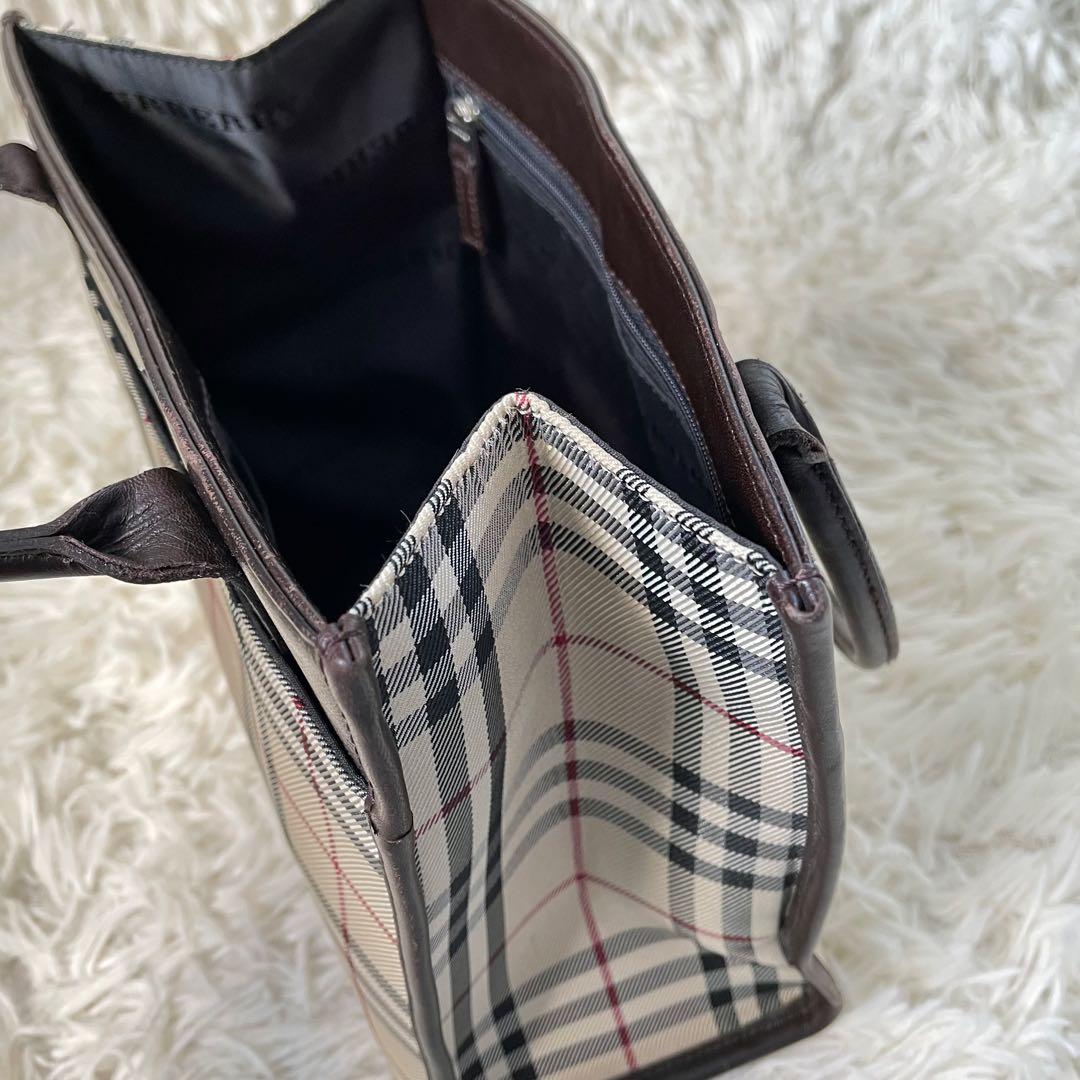 BURBERRYバーバリーノバチェック×ブラウンナイロ×ンレザーミニトートバッグ
