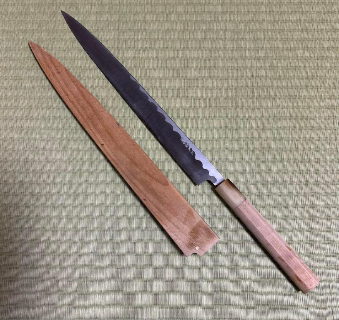 青鋼　東源一文字正英　本鍛錬　鞘付き　白水牛八角柄