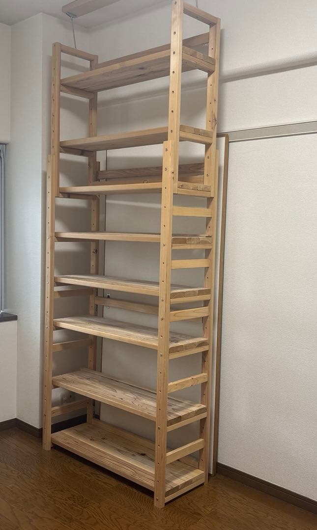 国産杉頑丈突っ張りラック（本棚） 幅99奥行38cm