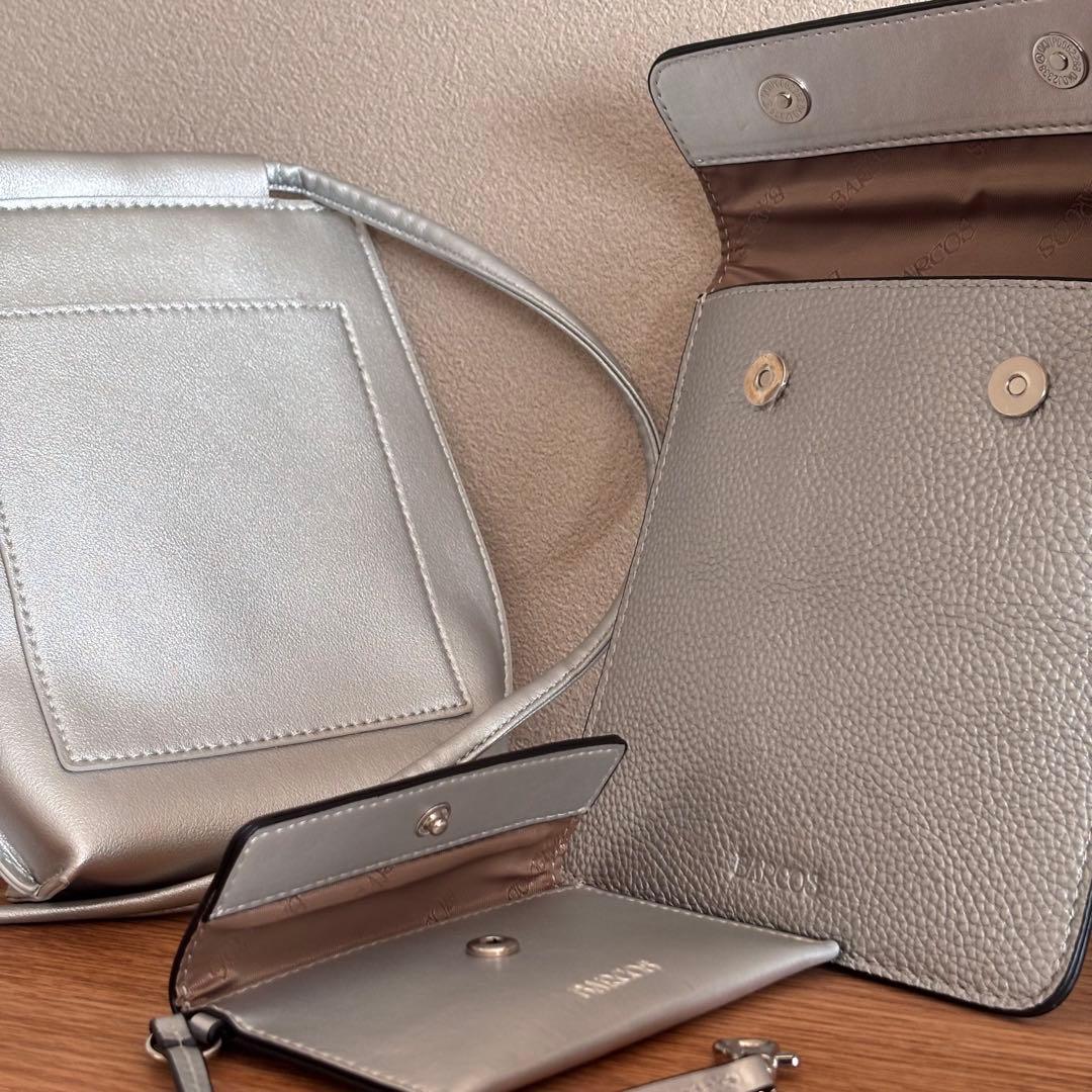 BARCOS レザー シルバー トートバッグ ポーチ パスケース ポシェット