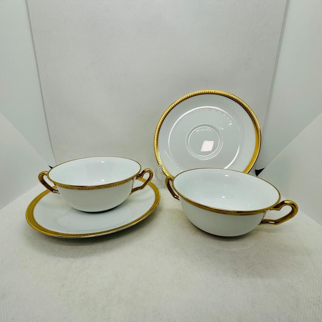 専用未使用 大倉陶園 片葉金蝕 スープカップ 6客セット 白磁金彩