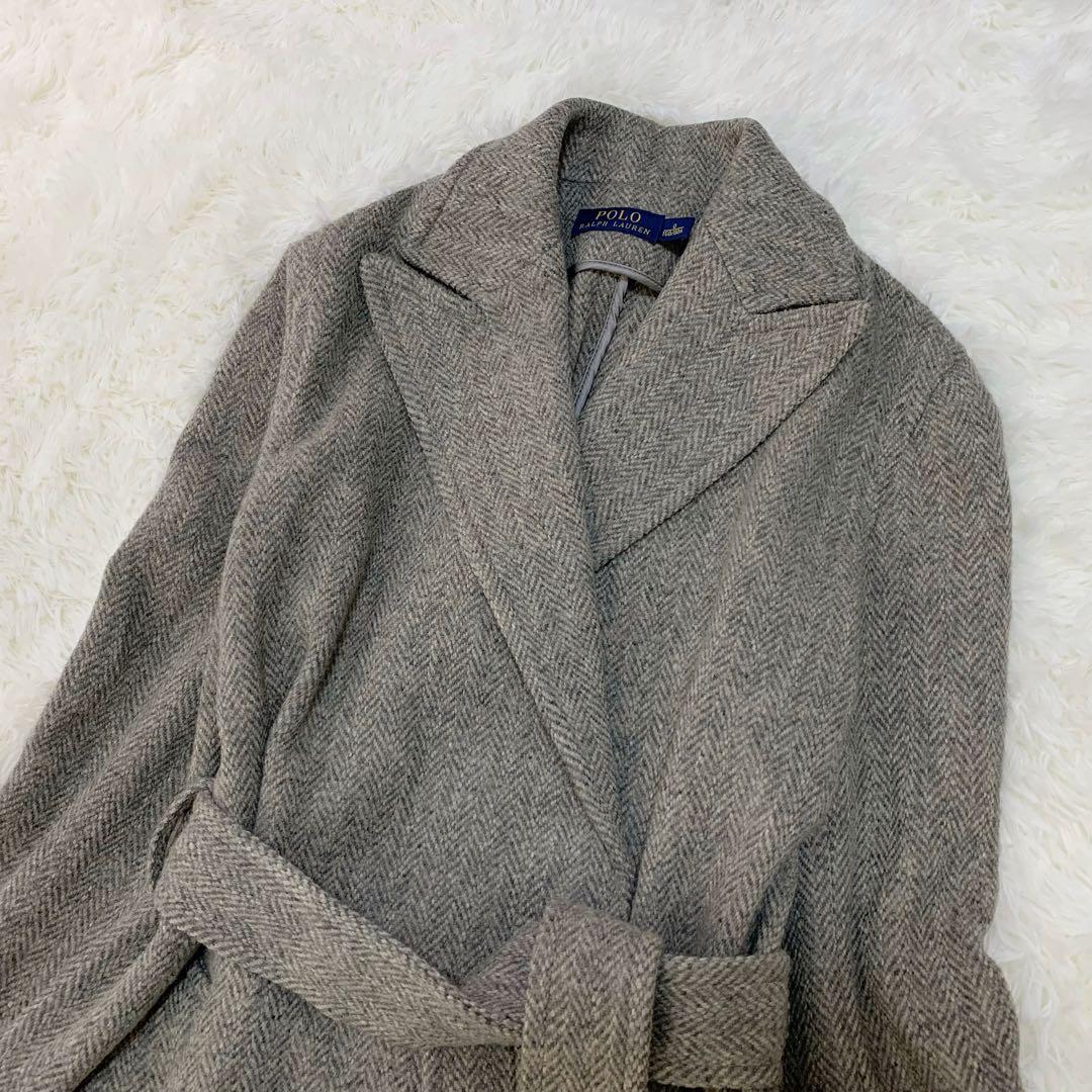 ポロ ラルフローレン ウール 100% ヘリンボーン ロング コート ベルト