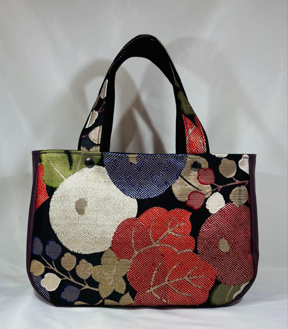 帯バッグリメイク　774番ボート型被せ蓋付き