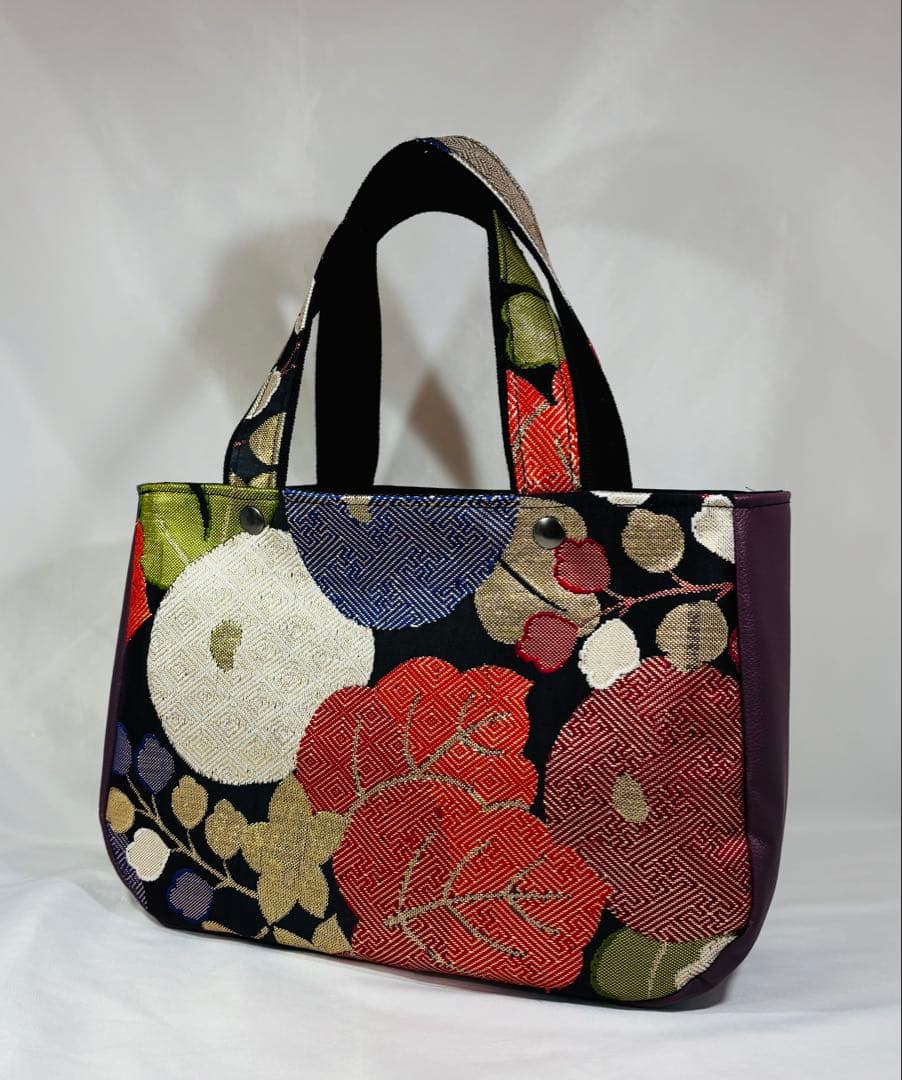 帯バッグリメイク　774番ボート型被せ蓋付き