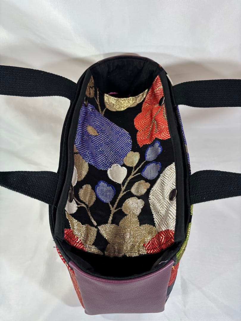 帯バッグリメイク　774番ボート型被せ蓋付き