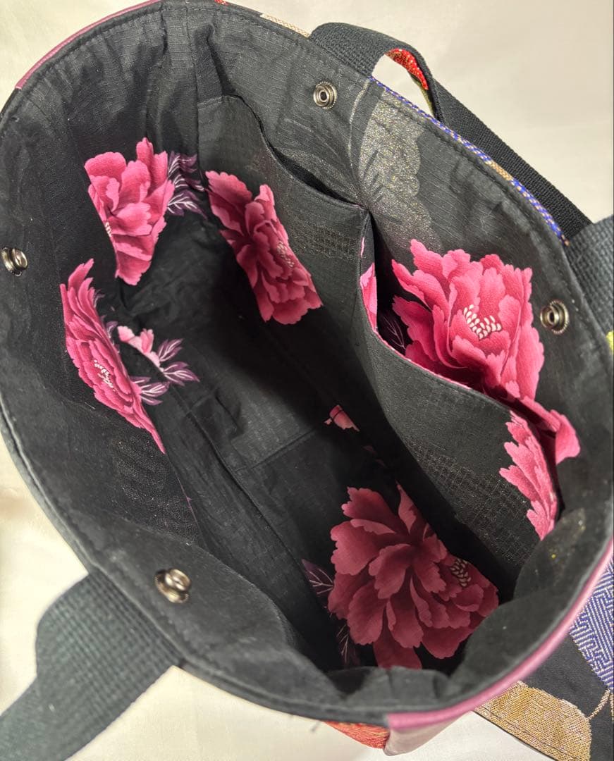 帯バッグリメイク　774番ボート型被せ蓋付き