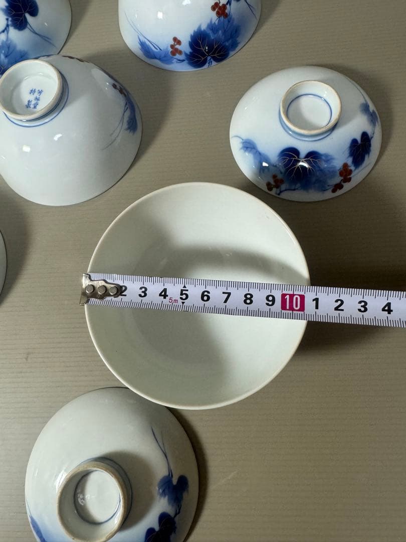 2211  有田焼 芳祥堂特製　葡萄瑠璃　蓋茶碗　5客