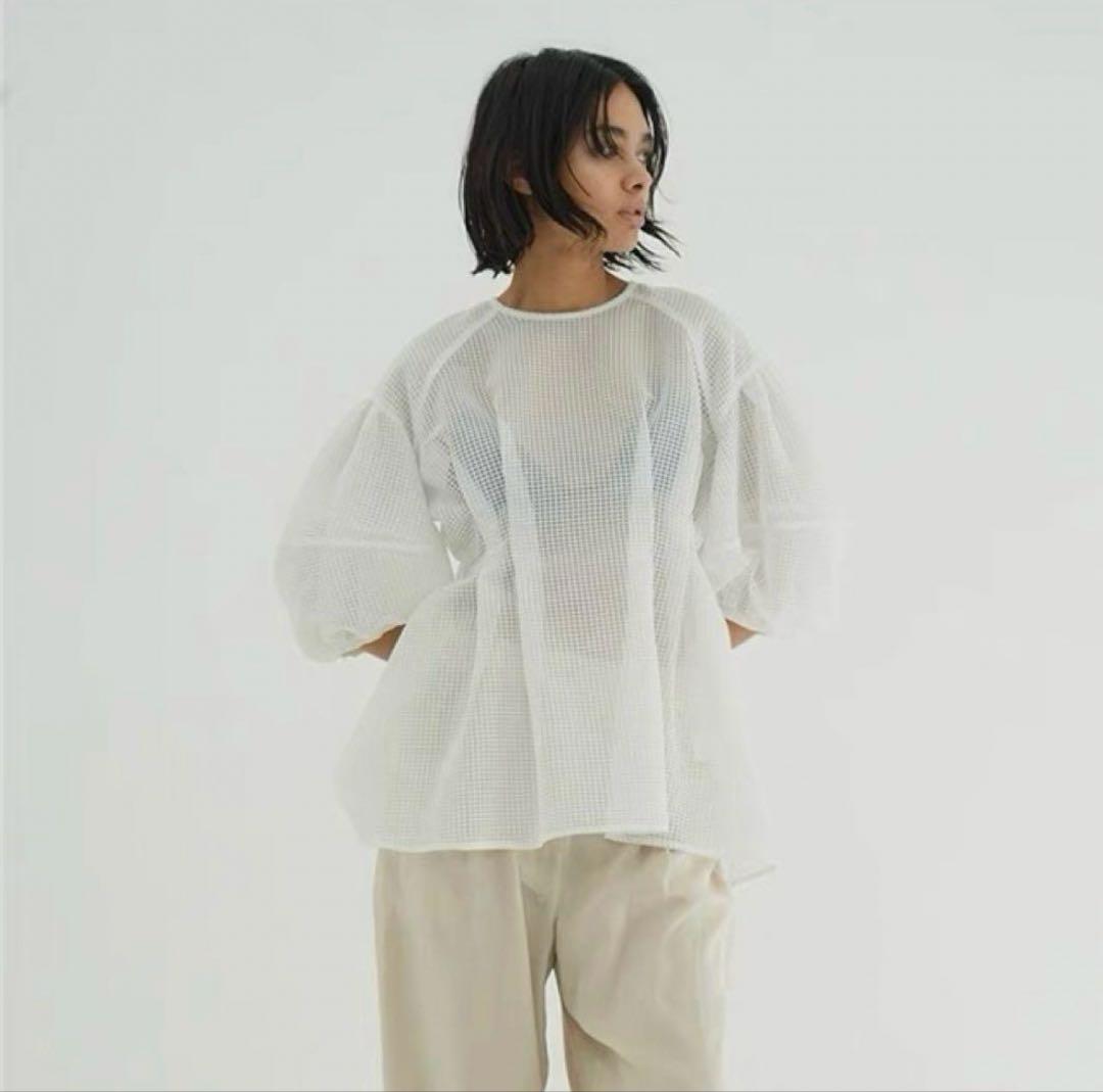 【美品】CLANE SHEER PLAID VOLUME SLEEVE TOPS