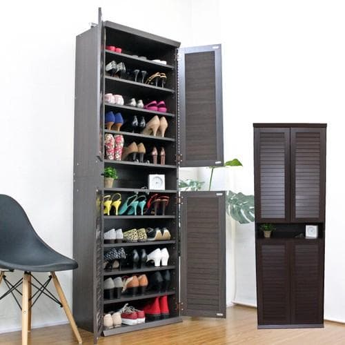 《新品送料無料》シューズボックス 下駄箱 ルーバー 60幅 ダークブラウン 2個