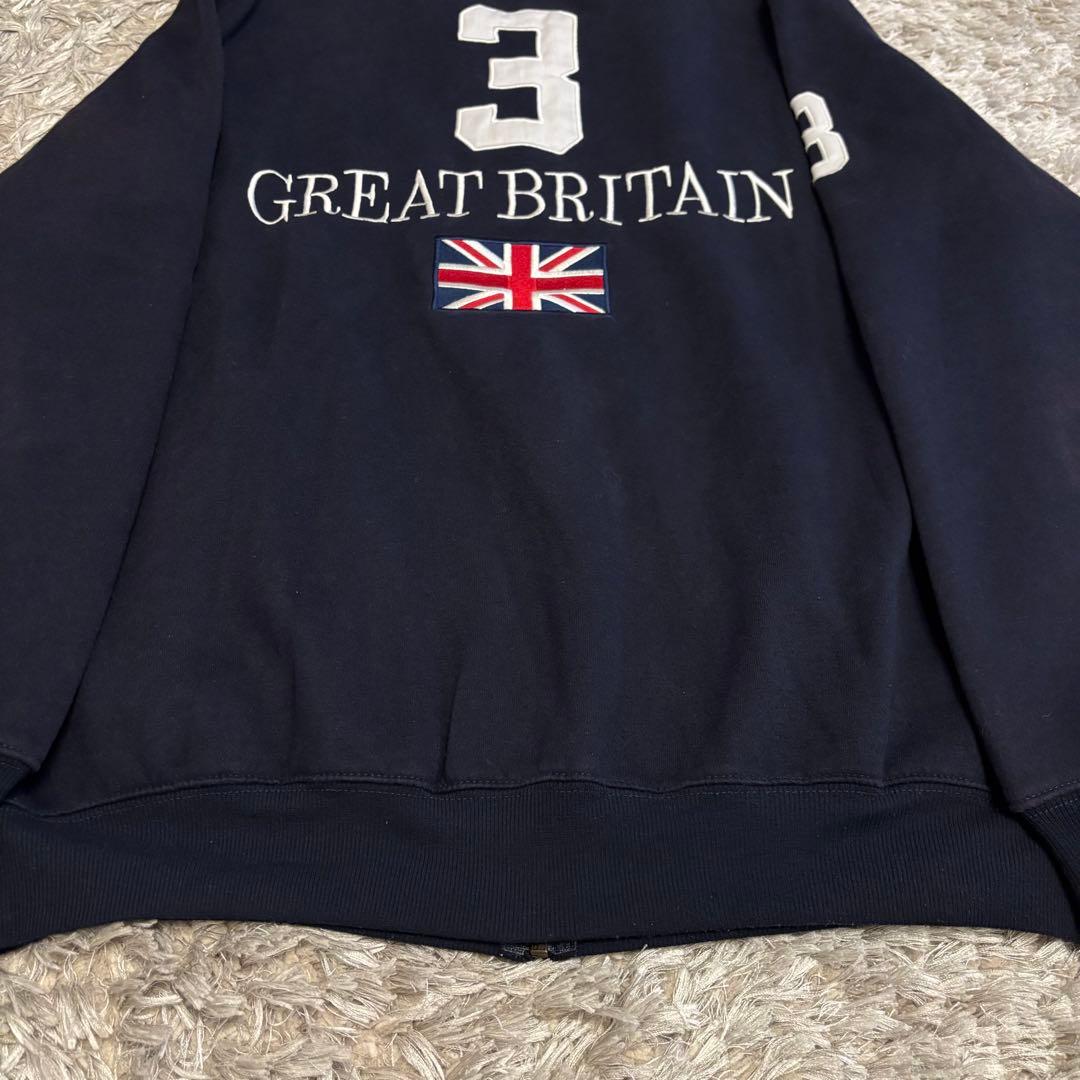 90sポロラルフローレン ネイビー ジップアップ スウェット イギリス 裏起毛