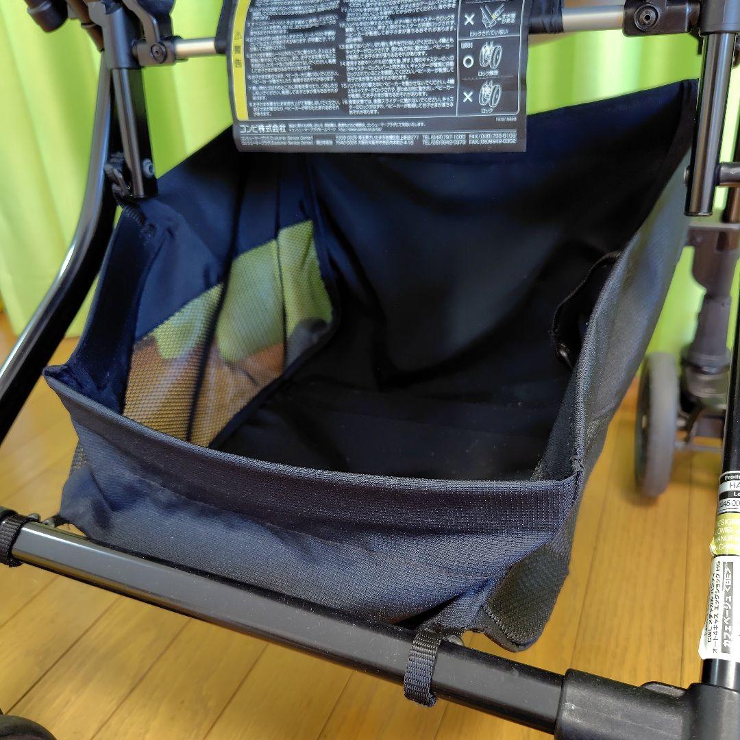 Combi　折りたたみベビーカー　ブラック　ベージュ　水色ストライプ　説明書あり