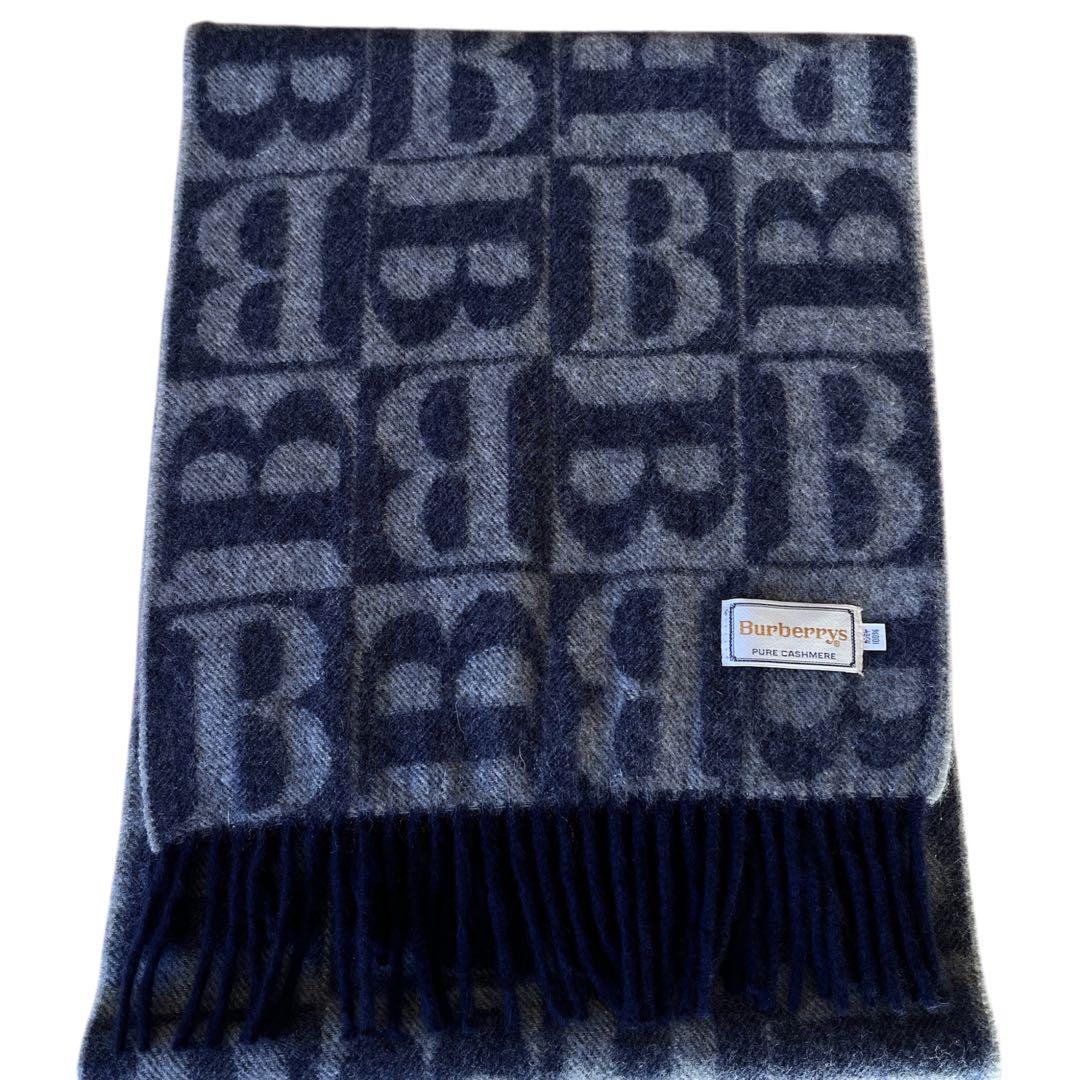 【希少】Burberrys 『Bロゴ 』総柄カシミヤ100% バーバリーマフラー
