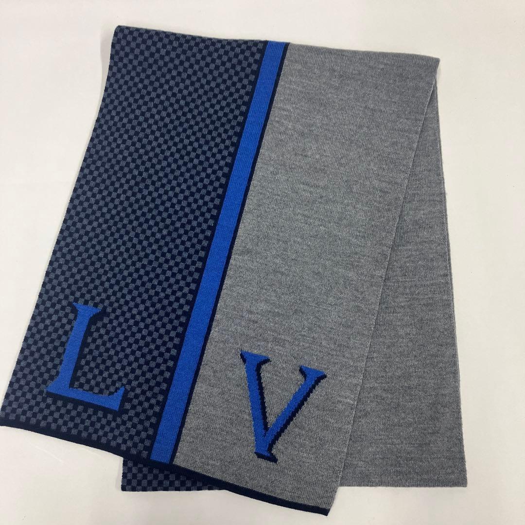 LOUIS VUITTON エシャルプ ダミエ　マフラー　青×グレー